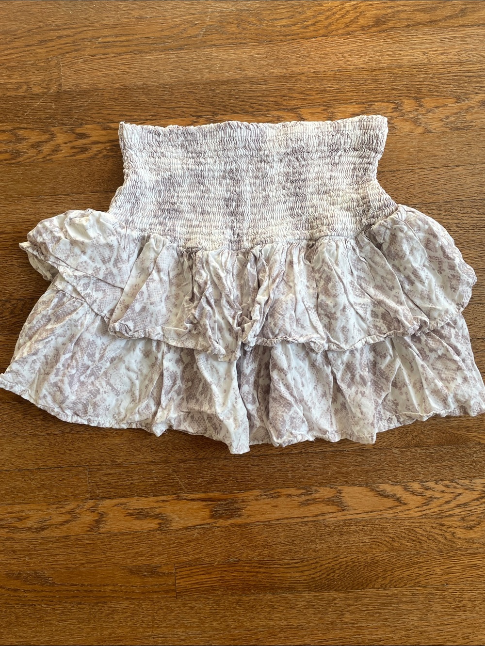 Olivaceous Cream and Light Taupe Ruffle Smocked Mini Skirt